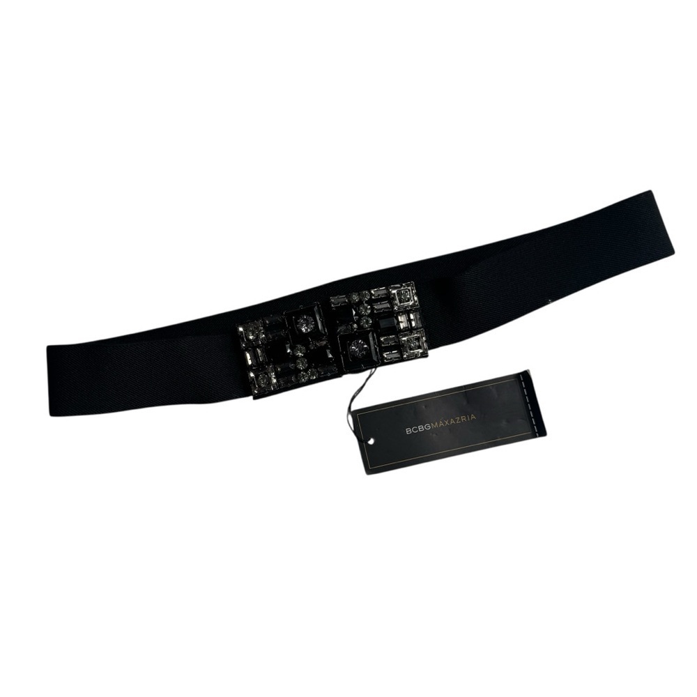 NWT BCBGMAXAZRIA Black Embellished Stretch Waist Belt, Size XS